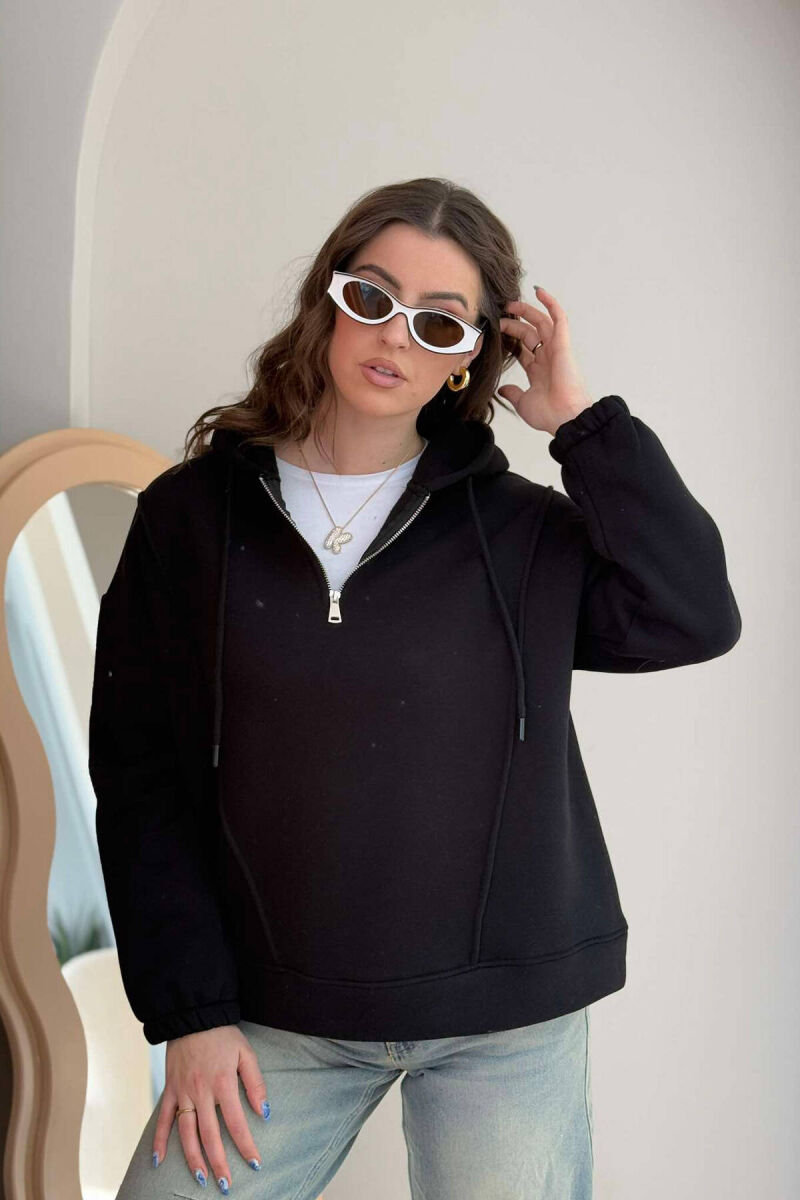 ONE COLOR FLUFFY WOMEN HOODIE BLACK/ E ZEZE - 3