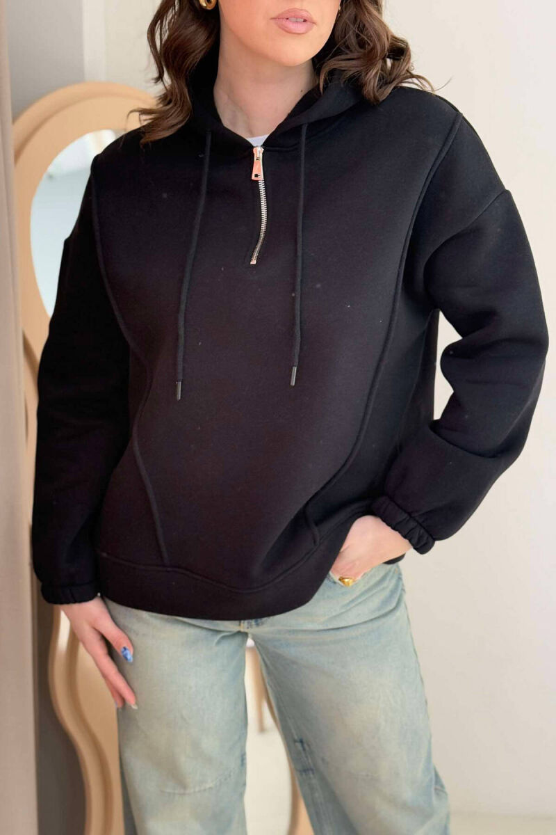 ONE COLOR FLUFFY WOMEN HOODIE BLACK/ E ZEZE - 5