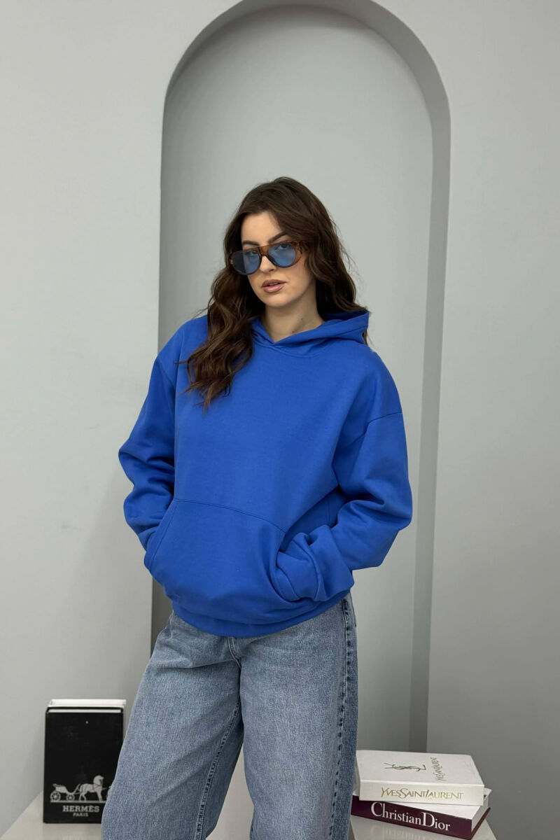 ONE COLOR FLUFFY WOMEN HOODIE BLUE/BLU - 3