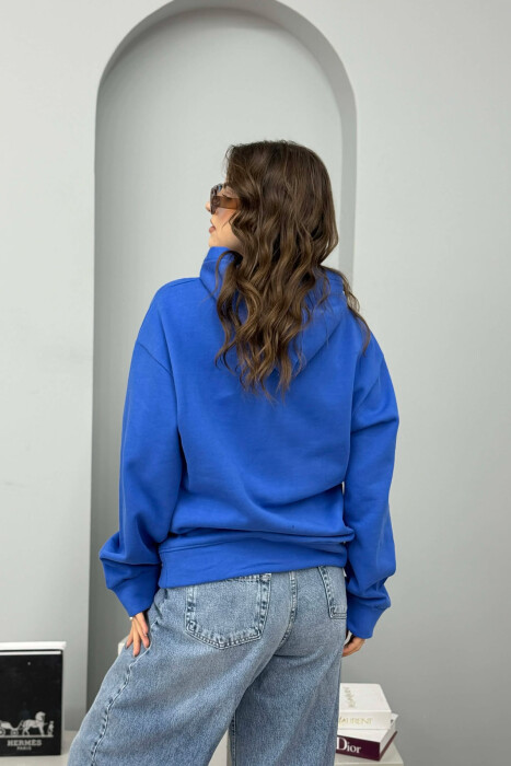 ONE COLOR FLUFFY WOMEN HOODIE BLUE/BLU - 4