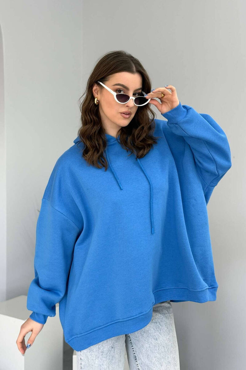 ONE COLOR FLUFFY WOMEN HOODIE BLUE/BLU - 2