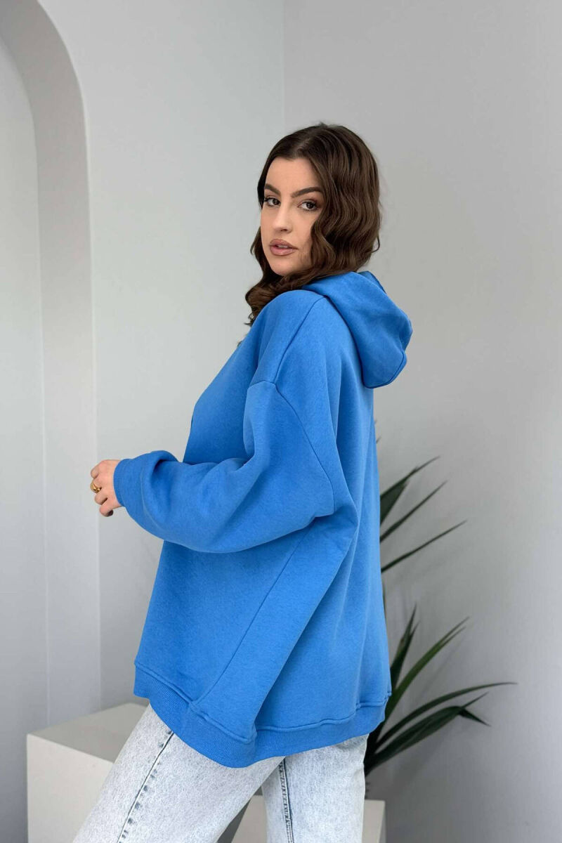 ONE COLOR FLUFFY WOMEN HOODIE BLUE/BLU - 5