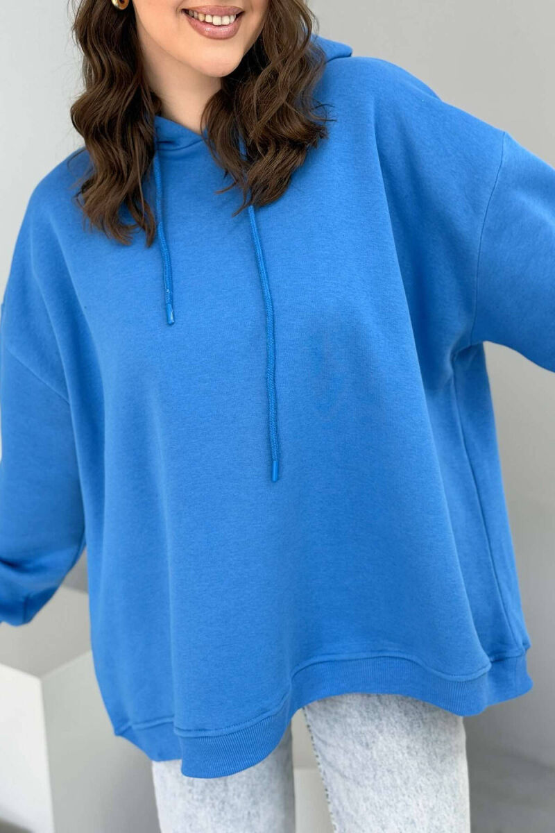 ONE COLOR FLUFFY WOMEN HOODIE BLUE/BLU - 7