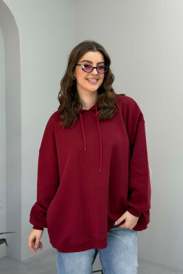 ONE COLOR FLUFFY WOMEN HOODIE BURGUNDY/VISHNJE 