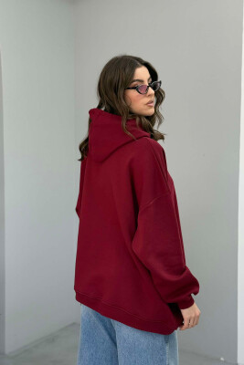 ONE COLOR FLUFFY WOMEN HOODIE BURGUNDY/VISHNJE - 5