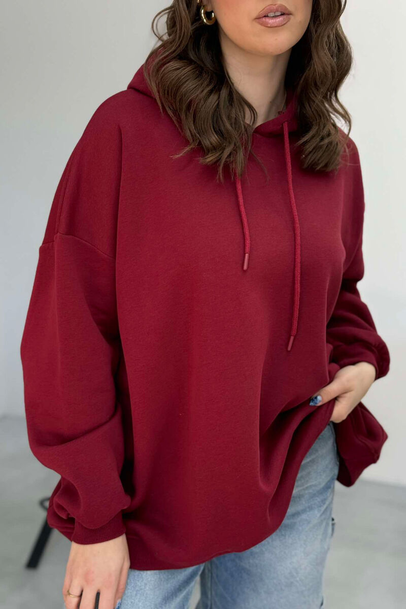 ONE COLOR FLUFFY WOMEN HOODIE BURGUNDY/VISHNJE - 6