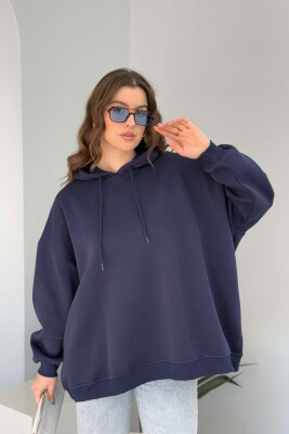 ONE COLOR FLUFFY WOMEN HOODIE DARK BLUE/BEE 