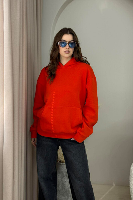 ONE COLOR FLUFFY WOMEN HOODIE DARK ORANGE/POE - 1