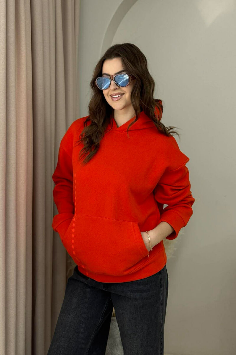 ONE COLOR FLUFFY WOMEN HOODIE DARK ORANGE/POE - 2