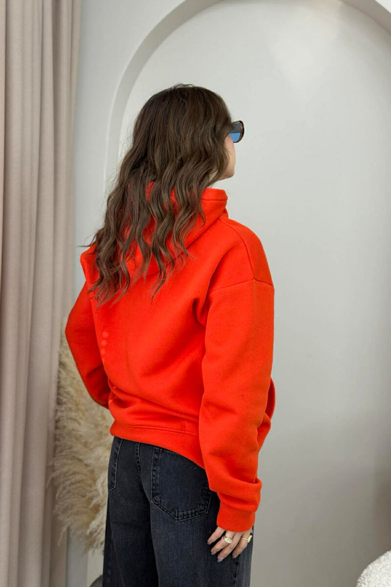 ONE COLOR FLUFFY WOMEN HOODIE DARK ORANGE/POE - 3