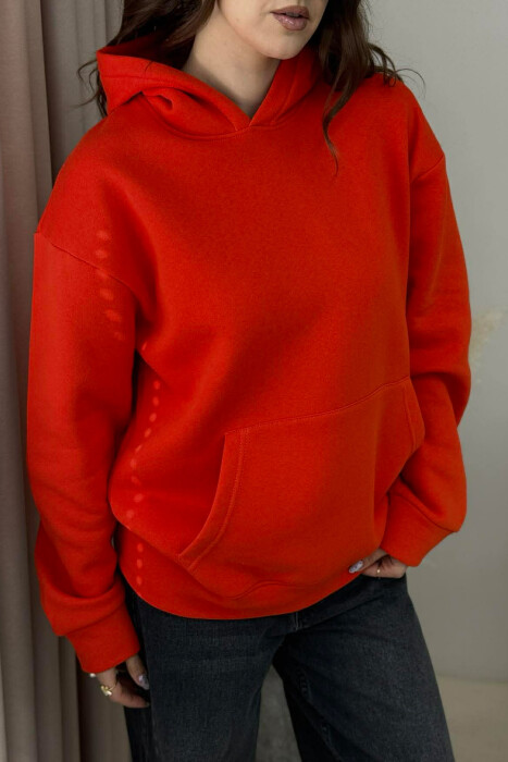 ONE COLOR FLUFFY WOMEN HOODIE DARK ORANGE/POE - 4