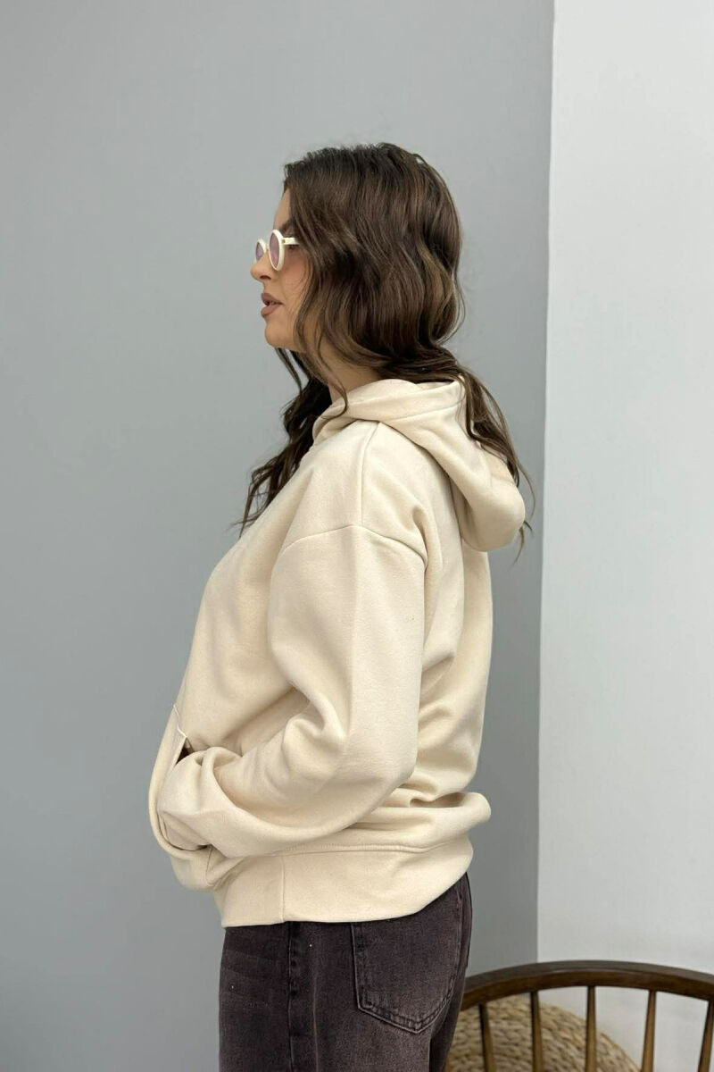 ONE COLOR FLUFFY WOMEN HOODIE LIGHT BEIGE/BZHZB - 4