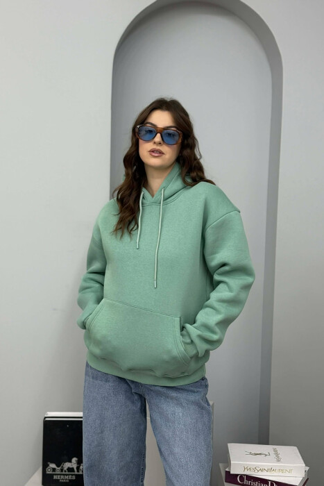 ONE COLOR FLUFFY WOMEN HOODIE MINT/MENTE - 1