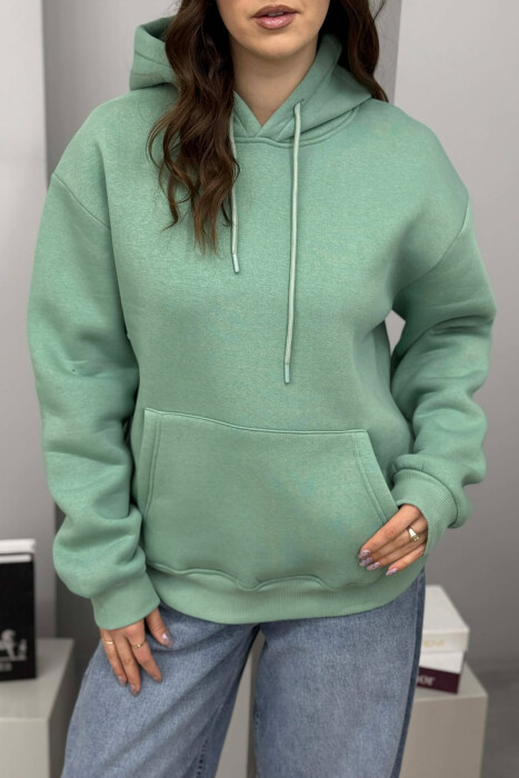 ONE COLOR FLUFFY WOMEN HOODIE MINT/MENTE - 4