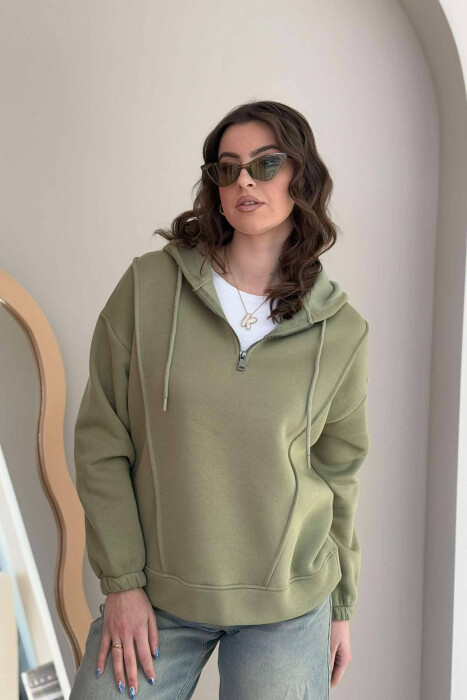 ONE COLOR FLUFFY WOMEN HOODIE OLIVE/ULLI 