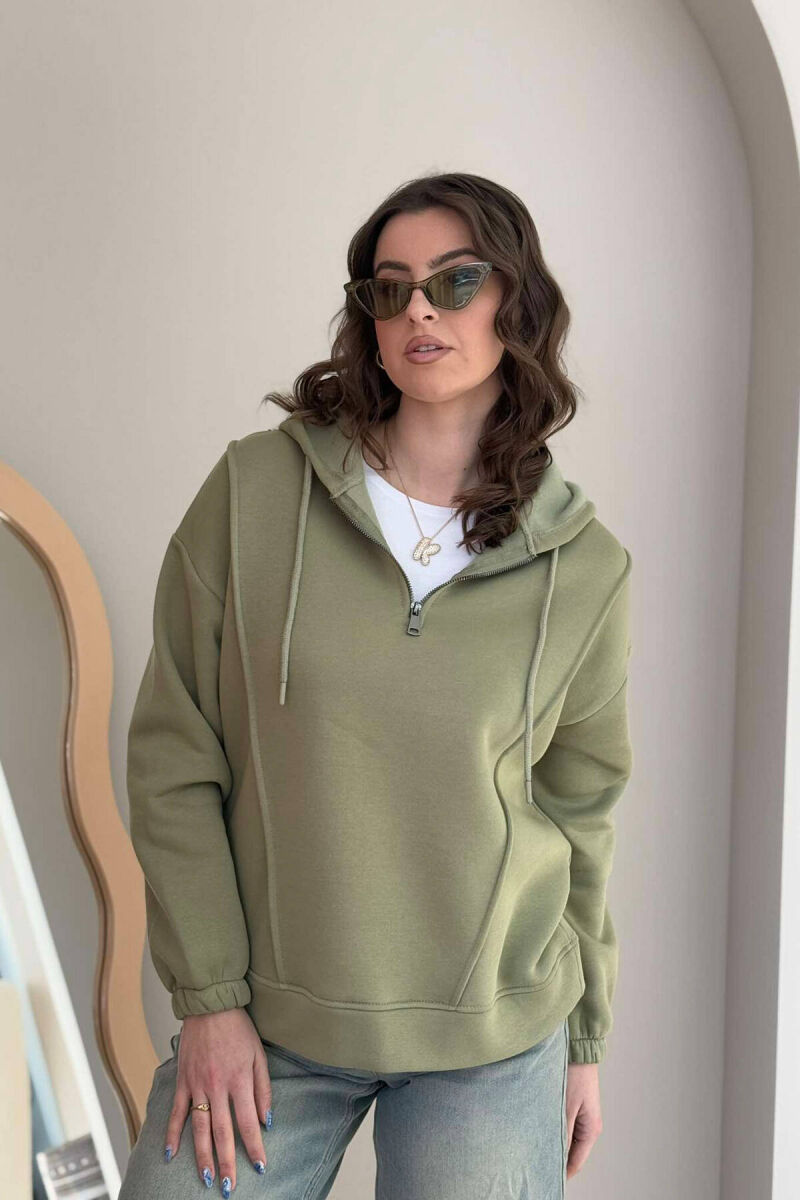 ONE COLOR FLUFFY WOMEN HOODIE OLIVE/ULLI - 1