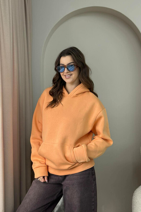 ONE COLOR FLUFFY WOMEN HOODIE ORANGE/PORTOKALLI 