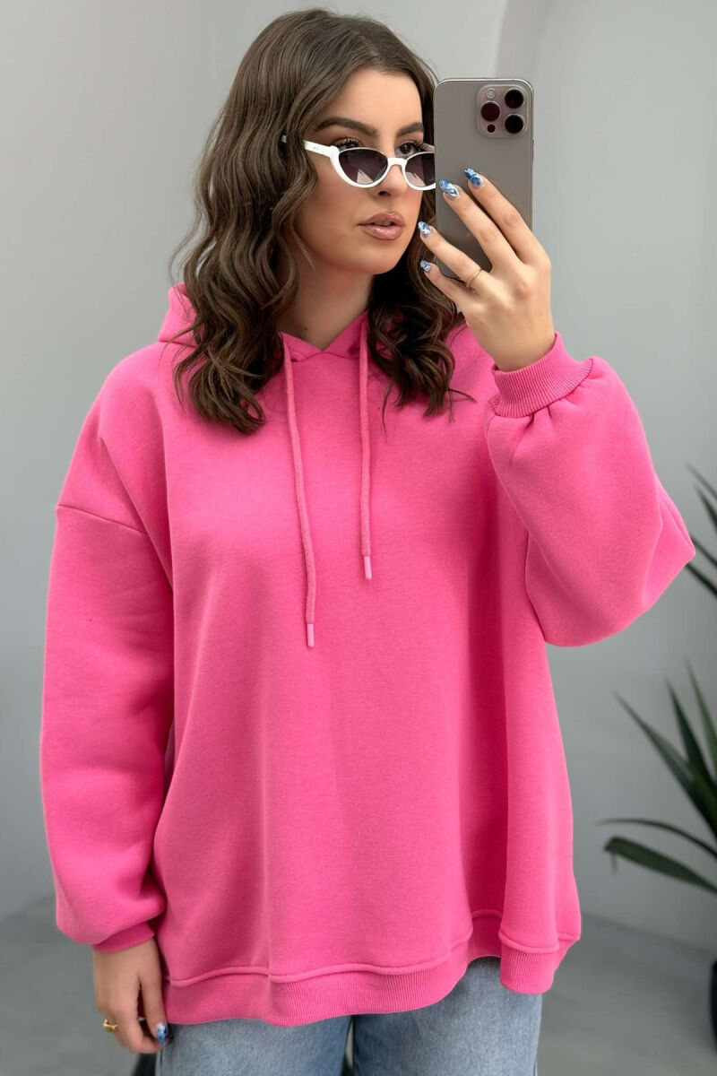 ONE COLOR FLUFFY WOMEN HOODIE PINK/ROZE - 2