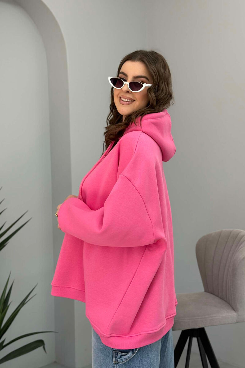 ONE COLOR FLUFFY WOMEN HOODIE PINK/ROZE - 4