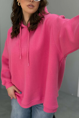 ONE COLOR FLUFFY WOMEN HOODIE PINK/ROZE - 5