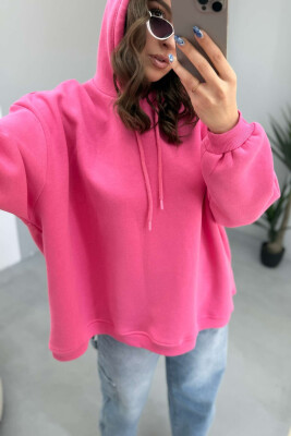 ONE COLOR FLUFFY WOMEN HOODIE PINK/ROZE - 7