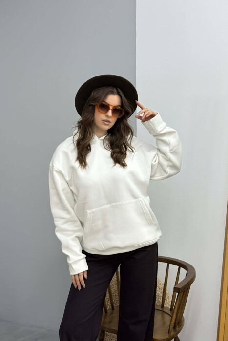 ONE COLOR FLUFFY WOMEN HOODIE WHITE-E BARDHE 