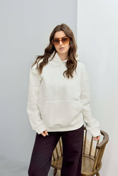 ONE COLOR FLUFFY WOMEN HOODIE WHITE-E BARDHE - 2