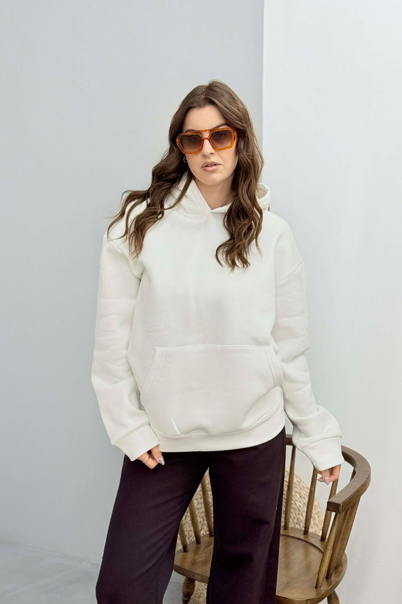 ONE COLOR FLUFFY WOMEN HOODIE WHITE-E BARDHE - 2