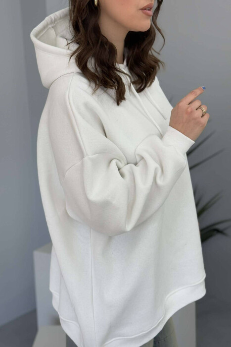 ONE COLOR FLUFFY WOMEN HOODIE WHITE-E BARDHE - 2