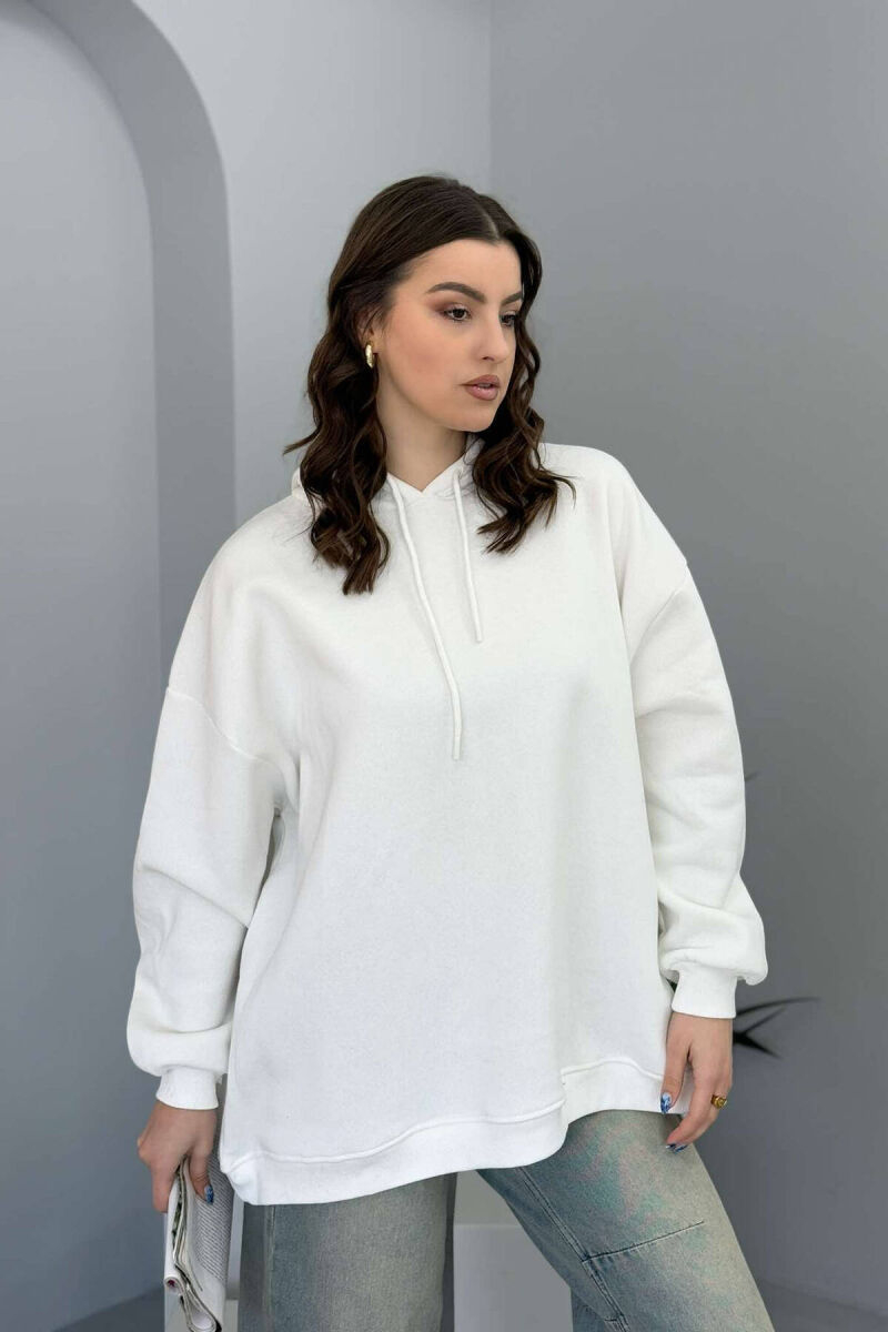 ONE COLOR FLUFFY WOMEN HOODIE WHITE-E BARDHE - 3