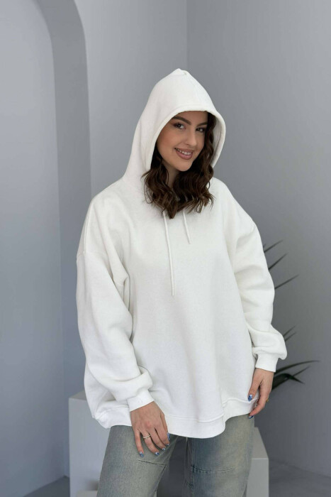 ONE COLOR FLUFFY WOMEN HOODIE WHITE-E BARDHE - 4