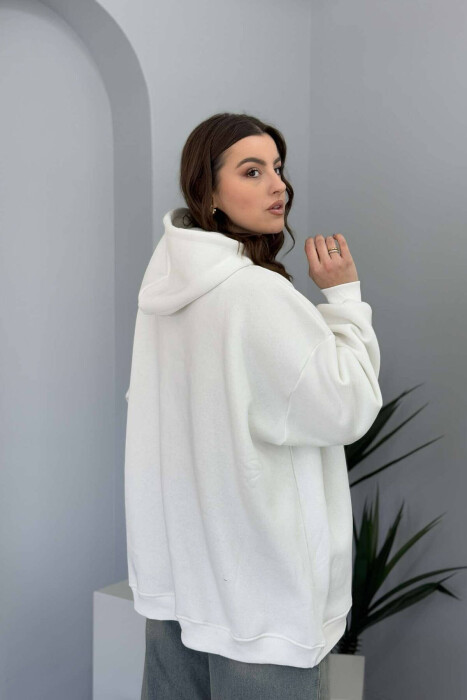 ONE COLOR FLUFFY WOMEN HOODIE WHITE-E BARDHE - 5