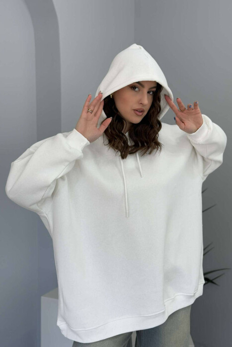 ONE COLOR FLUFFY WOMEN HOODIE WHITE-E BARDHE - 6