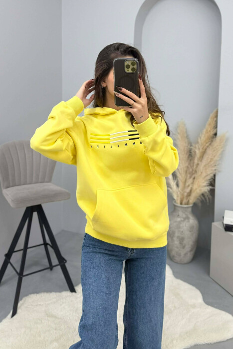 ONE COLOR FLUFFY WOMEN HOODIE YELLOW/E VERDHE - 2