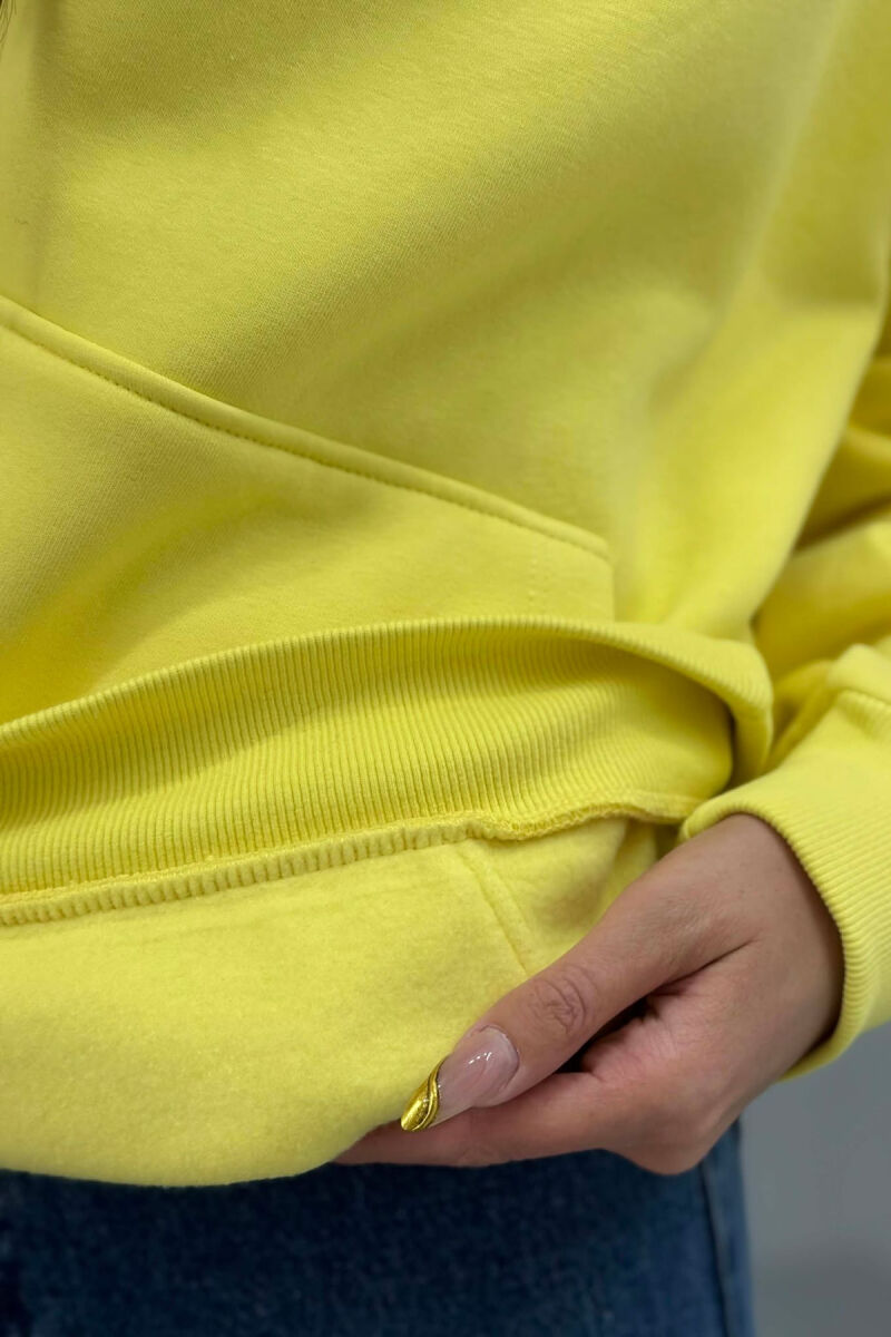 ONE COLOR FLUFFY WOMEN HOODIE YELLOW/E VERDHE - 3