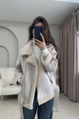 ONE COLOR FLUFFY WOMEN JACKET CREAM/KREM 