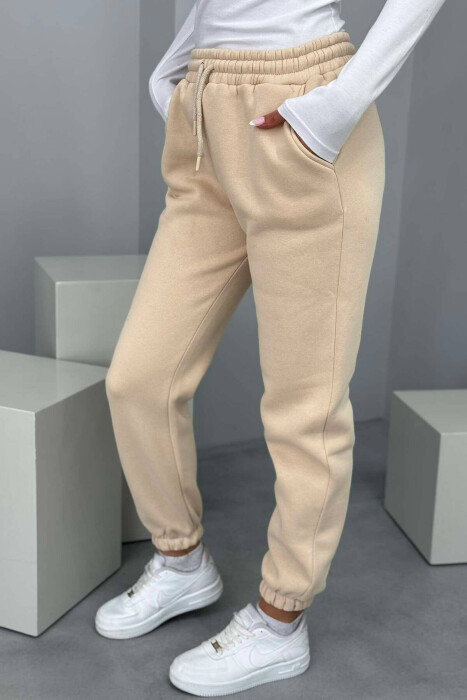 ONE COLOR FLUFFY WOMEN JOGGERS BEIGE/BEZHE - 4