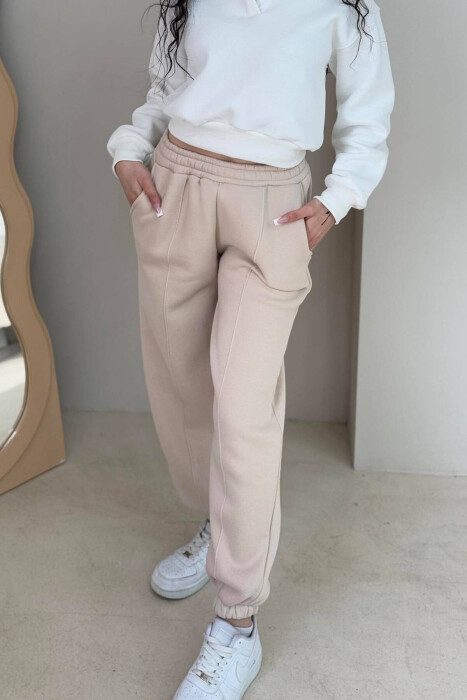 ONE COLOR FLUFFY WOMEN JOGGERS BEIGE/BEZHE - 3