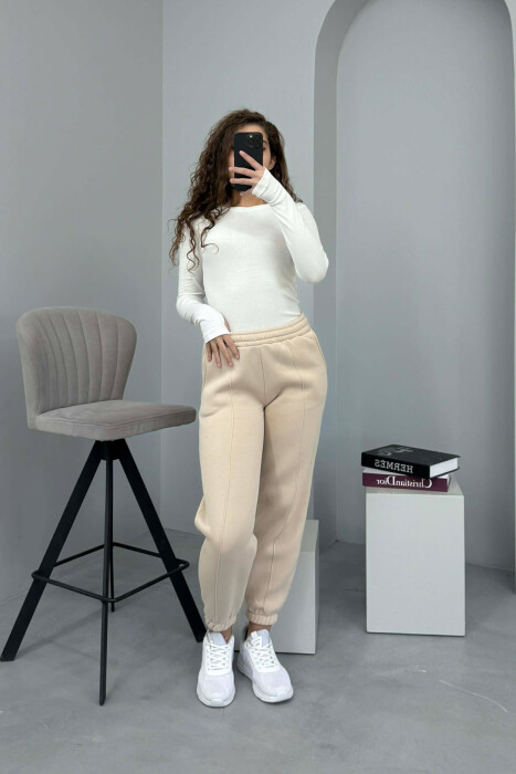 ONE COLOR FLUFFY WOMEN JOGGERS BEIGE/BEZHE - 1