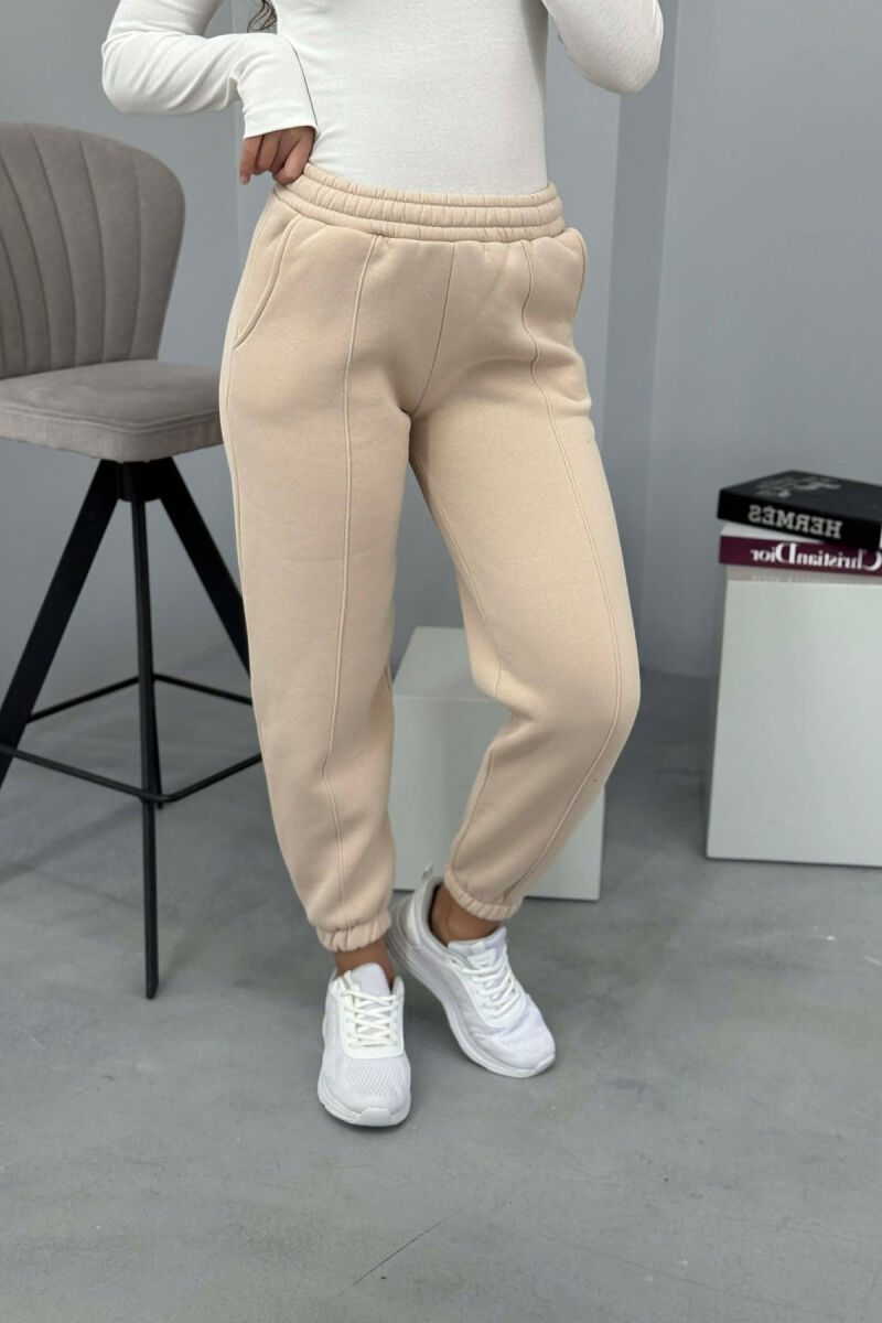 ONE COLOR FLUFFY WOMEN JOGGERS BEIGE/BEZHE - 3