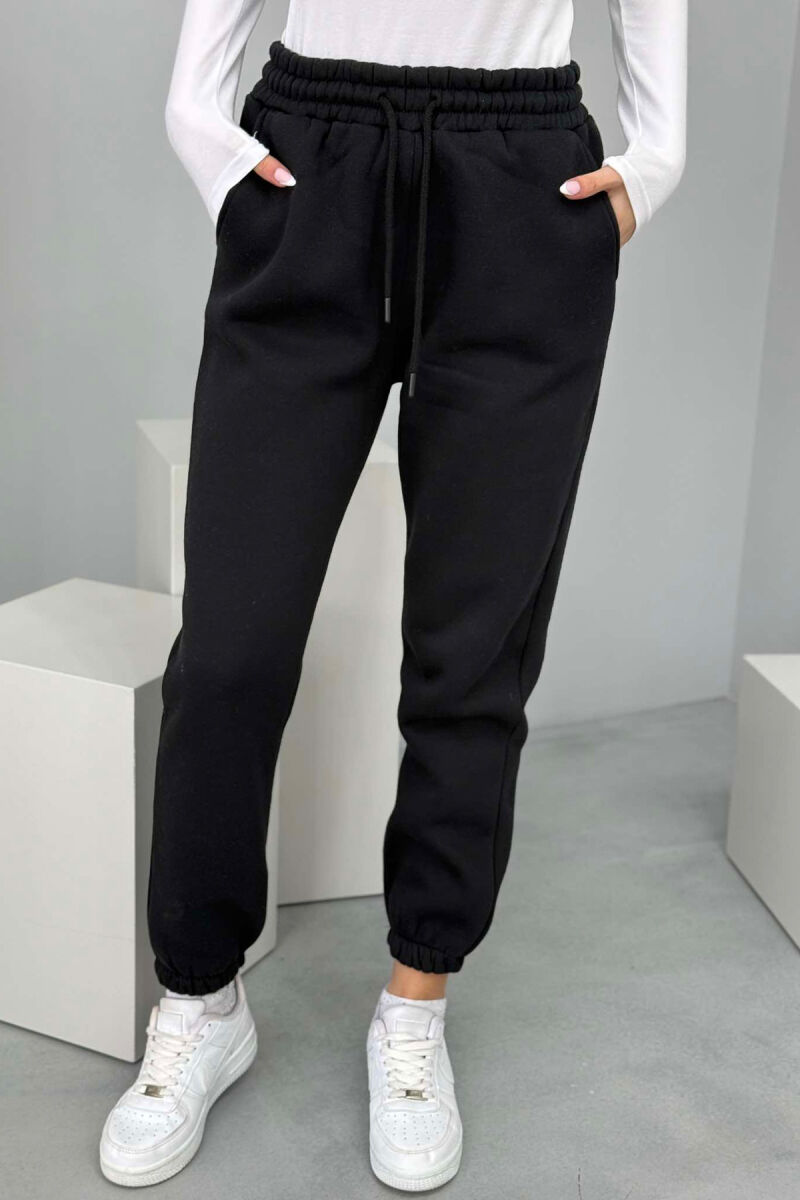 ONE COLOR FLUFFY WOMEN JOGGERS BLACK/ E ZEZE - 1