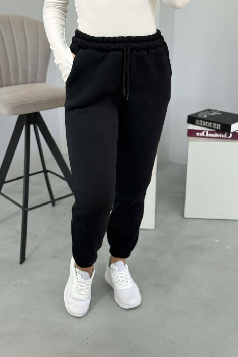 ONE COLOR FLUFFY WOMEN JOGGERS BLACK/ E ZEZE - 3