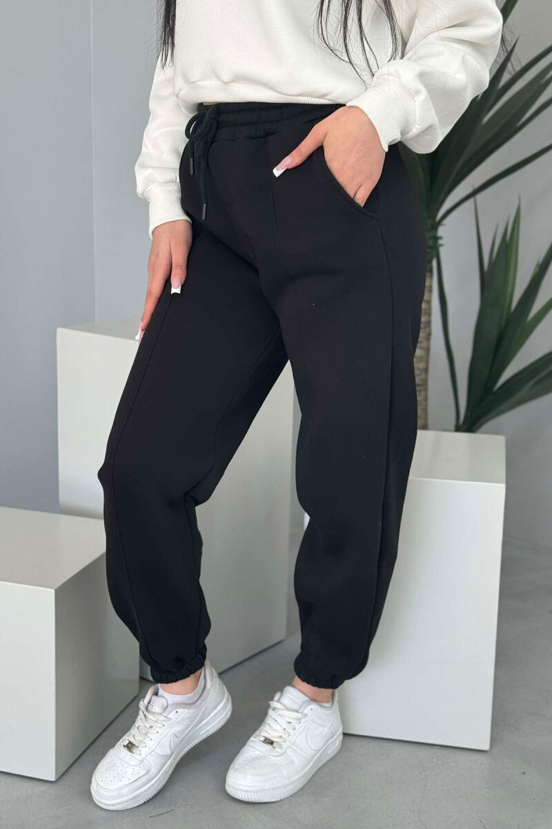 ONE COLOR FLUFFY WOMEN JOGGERS BLACK/ E ZEZE - 1