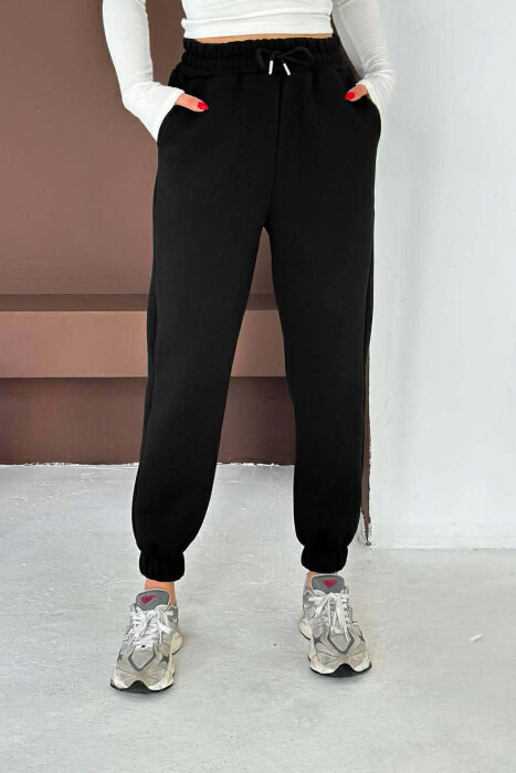 ONE COLOR FLUFFY WOMEN JOGGERS BLACK/ E ZEZE - 4