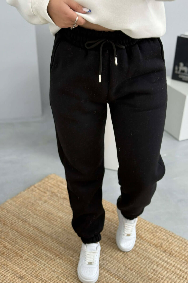 ONE COLOR FLUFFY WOMEN JOGGERS BLACK/ E ZEZE - 1