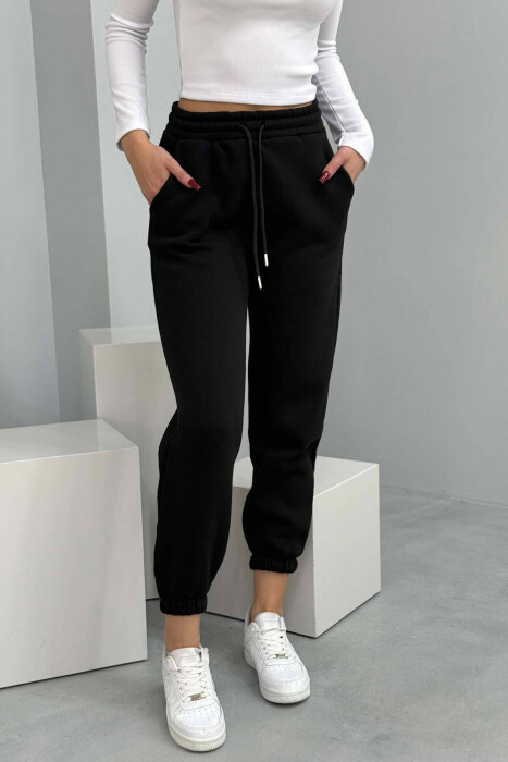 ONE COLOR FLUFFY WOMEN JOGGERS BLACK/ E ZEZE - 1