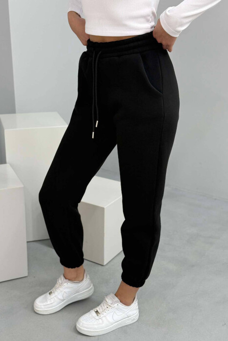 ONE COLOR FLUFFY WOMEN JOGGERS BLACK/ E ZEZE - 4