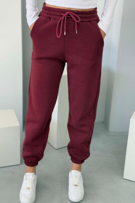 ONE COLOR FLUFFY WOMEN JOGGERS BURGUNDY/VISHNJE 