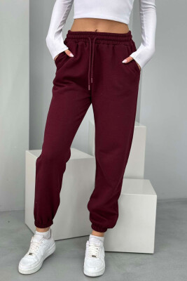 ONE COLOR FLUFFY WOMEN JOGGERS BURGUNDY/VISHNJE 