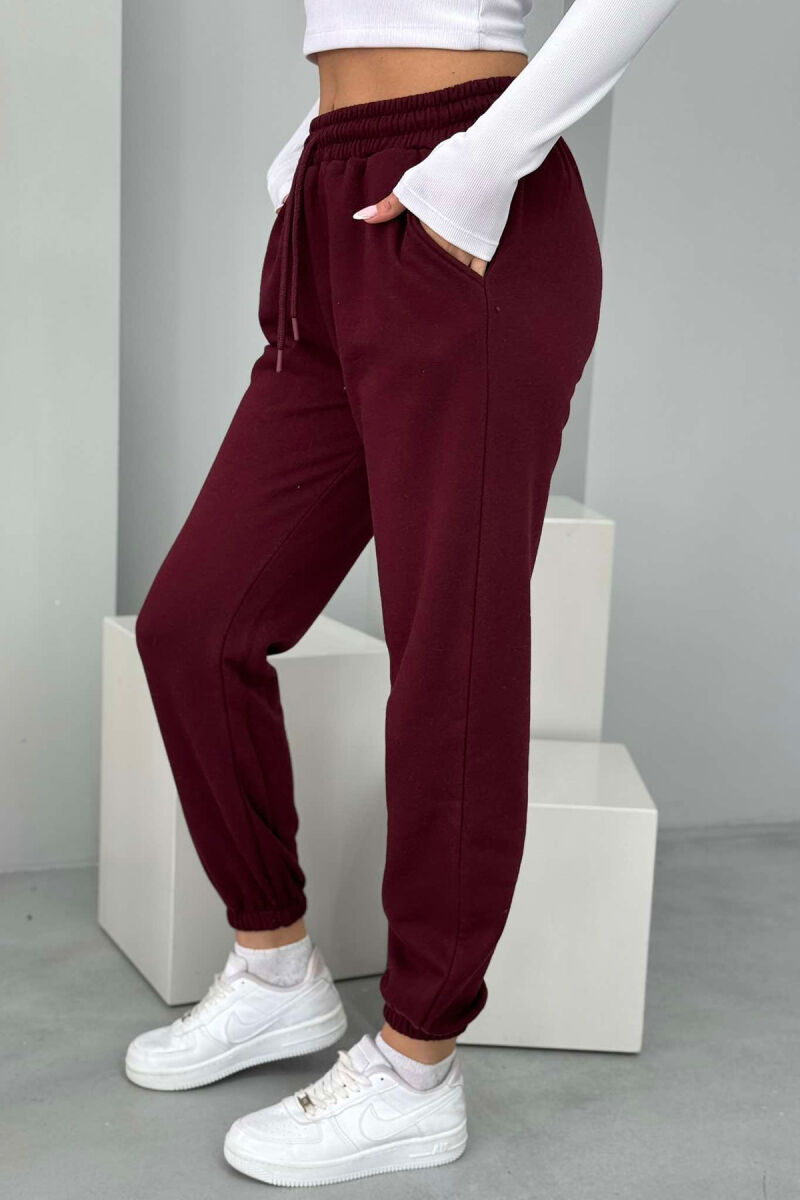 ONE COLOR FLUFFY WOMEN JOGGERS BURGUNDY/VISHNJE - 2